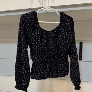 Girls Art Class Black and White Floral Blouse Small 6/7